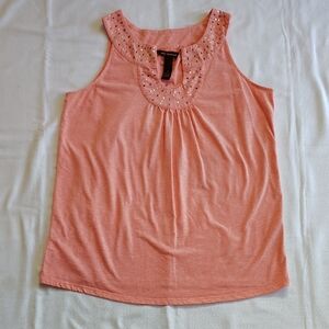 Bit & Bridle Women's Shirt Size M Orange Sleeveless Embellished Neckline